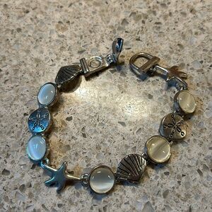 Vintage Nautical Beach Seashell Sand Dollar Starfish Silver Lobster Claw Clasp